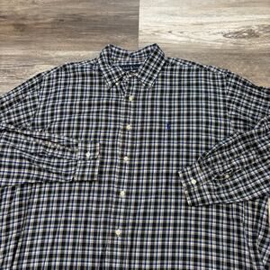 Vintage 90s Ralph Lauren Blue‎ Green Plaid Mens L Pony Button Down Blake Shirt
